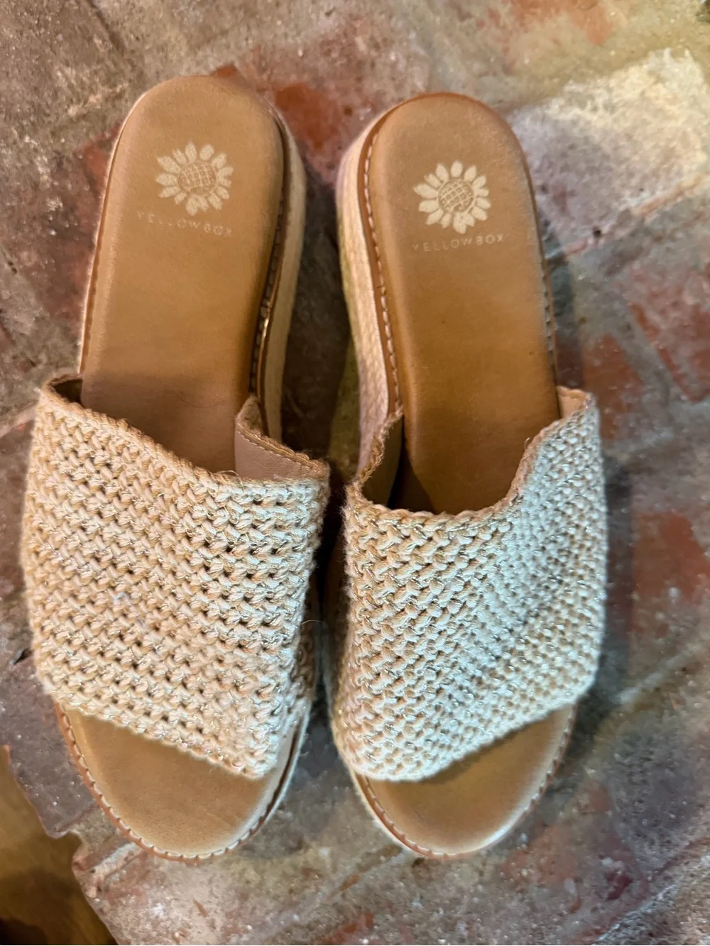 Yellow box Woven Slide Platform Sandals in Natural Size 9 - Picture 2 of 6